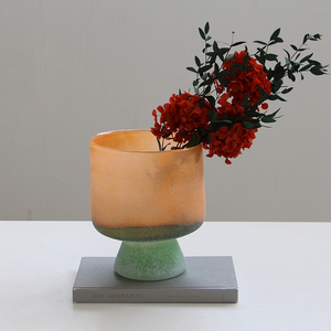<span class=keywords><strong>Vaso</strong></span> Hurricane in Vetro Soffiato a Mano Personalizzato <span class=keywords><strong>con</strong></span> Base a Piedistallo, Design a Blocchi di Colore <span class=keywords><strong>con</strong></span> Texture Sabbia, Portacandele Art Déco per Matrimoni - Product Image 5