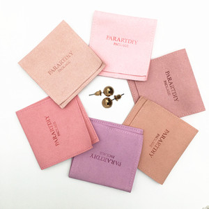 SheepSew 8X8 cm Pink High Quality Handmade Microfiber Jewelry Bag Packaging Custom Logo Jewelry Pouch with flap