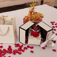 Boîte à bijoux double porte fleur éternelle pour collier Rose Graduation Noël Halloween Nouvel An Cadeaux pour la Saint-Valentin