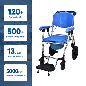 Silla <span class=keywords><strong>de</strong></span> Inodoro Plegable Portátil y Ligera con Ruedas, Reposapiés Antideslizante, Construcción <span class=keywords><strong>de</strong></span> Aluminio, Capacidad <span class=keywords><strong>de</strong></span> 125 kg para Personas Mayores - Product Image 1