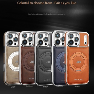 Wholesale Magnetic PU Leather Phone Case for <b>iPhone</b> 17 12 13 14 15 16 Pro Max 17 Air With 360° Metal Ring Stand Protective Cover - Product Image 2