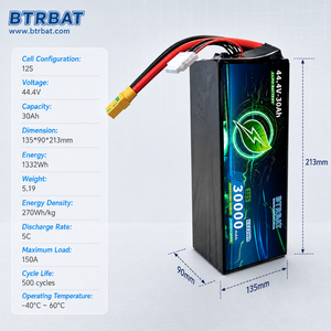 แบตเตอรี่โดรน 12S 44.4V 30000mAh 5C ชาร์จซ้ำได้ 500+ รอบ แบบกึ่งโซลิดสเตท <span class=keywords><strong>BTR</strong></span> สำหรับงานสำรวจ ทำแผนที่ และตรวจสอบระดับมืออาชีพ - Product Image 2