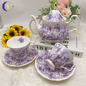 ชุดถ้วยกาแฟและจานรองลายดอกไอริสคุณภาพสูง หรูหรา สวยงาม เหมาะสำหรับน้ำชายามบ่าย ผลิตจากเซรามิกเนื้อละเอียดอย่างดี - Product Image 2