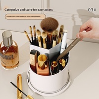 Boîte de rangement et organisateur de pinceaux de maquillage à 3 compartiments, support rotatif pour brosses à dents avec couvercle pour comptoir de salle de bain