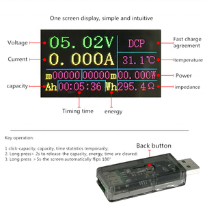 Testeur USB 5A avec écran couleur, voltmètre et ampèremètre, capacité de puissance, protocole de charge rapide, chargeur Treasure UT - Product Image 2