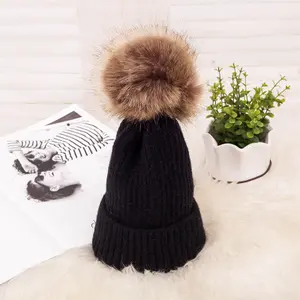 Beanie Pom Pom Hats Women Custom Beanie Fur Ball Pom Poms Winter Girl 's Knitted Cap New Thick Female Beanies Hat