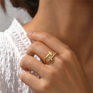 CANNER Popular 925 Sterling Sliver Diamond Double <b>Cross</b> <b>Ring</b> 18K Gold Color Opening Adjustable Wedding <b>Ring</b> for Women Gifts - Product Image 2