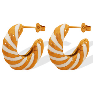 Hoop Earrings Gold White Geometric Design Women's Everyday Wear <b>Titanium</b> Steel EH342 - Product Image 5