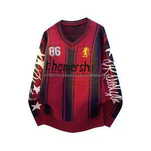 Camiseta de Fútbol Digital Jacquard Street para Hombre y Mujer, Estilo Deportivo Holgado y Moderno, Tejido Casual, Cuello Redondo, Forro de Algodón, Color Rojo Vino - Product Image 2