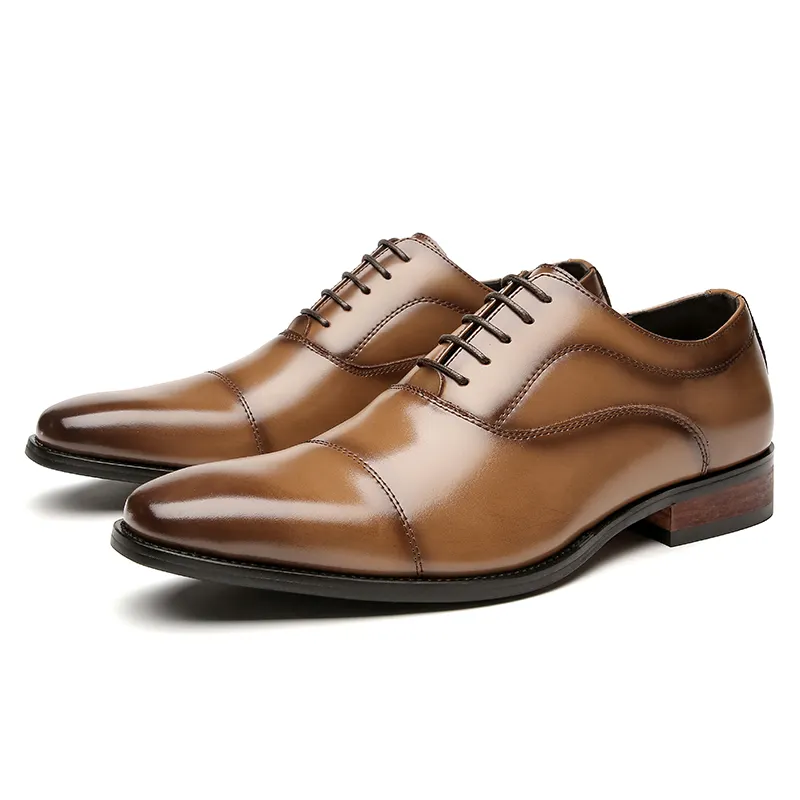 Pointy Oxford Wedding Business Men's Leather Wholesale Wooden Root Three-connector Dress Shoes