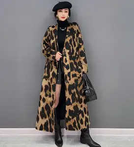 Spring Autumn New Elegant Korean Style Ladies Windbreak Fashionable Leopard Long Coats Print Versatile Trench Coat For Women