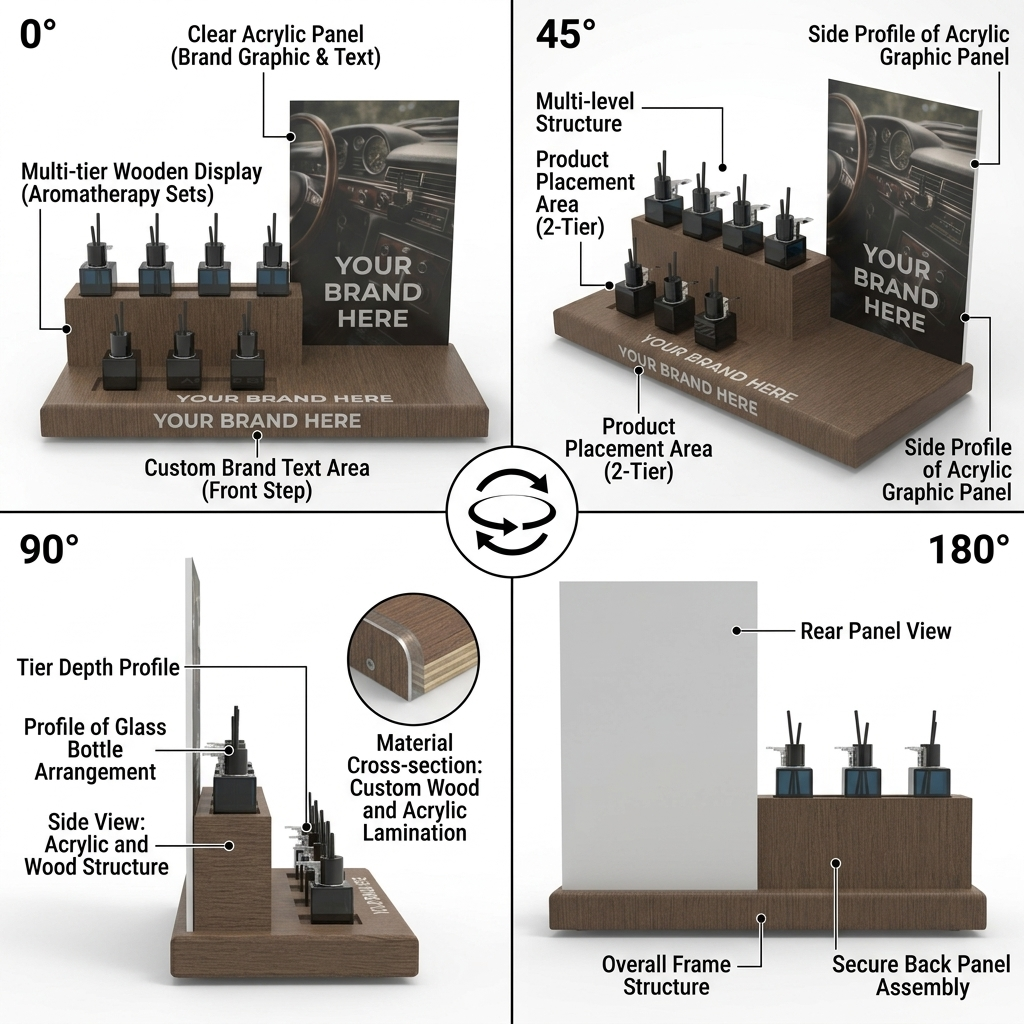 Premium Wooden Countertop Aromatherapy Display Rack Stand for Diffuser Essential Oil Candle Personal Care Products Retail — view 4