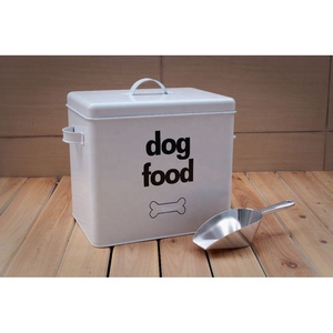 Customized Galvanized Pet Food Treat Canister With Serving Scoop Power Coated Metal Dog Food Storage Container