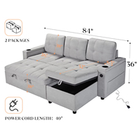 Sofá Cama con Carga USB y Portavasos, Sofá Seccional en Forma de L, Sofá Cama Esquinero para Sala de Estar