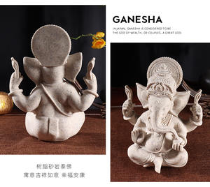 砂岩樹脂インド象の幹の富の神の装飾品インドの神の禅仏像彫刻タイのポーチテーブルの装飾 - Product Image 3