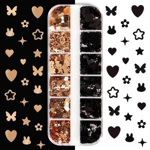 12 cajas de oro negro mariposa conejo amor estrella fiesta belleza maquillaje pestañas postizas arte de uñas adornado lentejuelas - Product Image 4