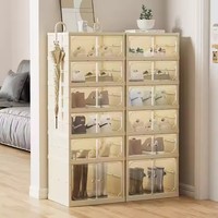 Boîte de rangement magnétique transparente à deux rangées intégrée sans installation Porte-chaussures pliable Housse anti-poussière Pratique Chaussure à deux rangées