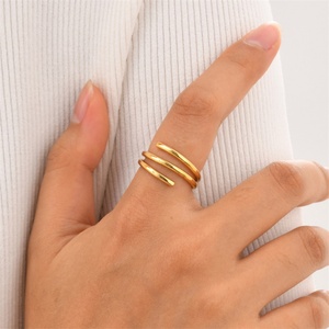 Fashion <b>Dainty</b> Personalized Jewelry Non Tarnish Gold Plated Stainless Steel Irregular Cuff <b>Rings</b> - Product Image 4