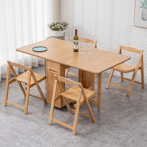 Extendable Folding Dining <b>Table</b> Set 4 Piece Rectangular Wood Space Saving <b>For</b> <b>Small</b> Apartment <b>Kitchen</b> - Product Image 2