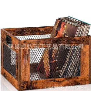 Wooden <b>record</b> <b>holder</b>, classic cube <b>record</b> organizer, brown vinyl <b>record</b> rack - Product Image 1