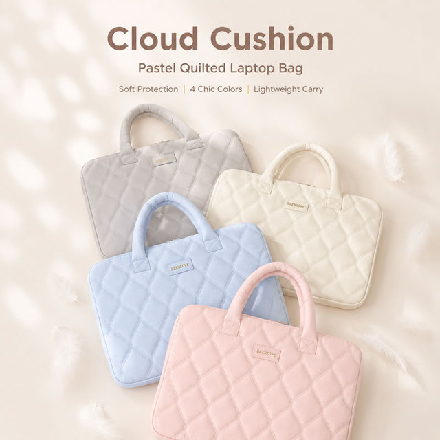 Quilted Puffy Laptop Bag Macaron Colors Shockproof Sleeve Case for MacBook Pro 13 14 15.6 Inch Padded Computer Handbag Women
