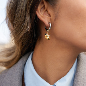 Stainless Steel Cheetah <b>Head</b> Drop Earrings Gold Black Leopard Animal Shape Fashion Jewelry For Women Autumn Winter <b>Style</b> - Product Image 2