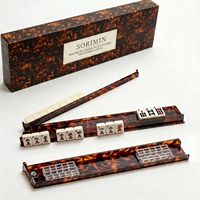 Supports de Mahjong en Acrylique Effet Marbre Tortue avec Poussoirs Automatiques – Accessoire de Jeu de Table Mahjong Américain