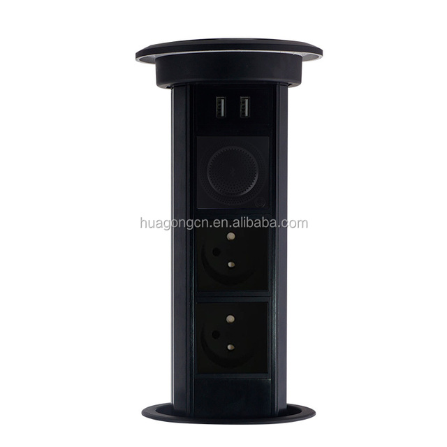 Black Motorized Pop up Outlet for Kitchen Tabletop Socket with 3/2 Outlets IP44 Aluminum Housing SDK WiFi