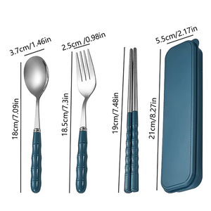 Juego de Cubiertos Portátil de Acero Inoxidable con Diseño de Bambú, 3 Piezas (Cuchara, Tenedor, Palillos) con Caja de Almacenamiento para Escuela, Oficina, Viajes y Picnic - Product Image 6