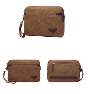 Multi-fonction Vintage Coin Purse Long Wallet Phone Bag Portable Hanging Toiletry <span class=keywords><strong>Kit</strong></span> Bag Men Canvas Clutch Bag with Hand Strap - Product Image 5