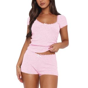 New Arrival Summer Women's 2-Piece Biker Short <b>Set</b> Above Knee <b>Crop</b> <b>Top</b> & Shorts Solid Pattern Custom Print Collection - Product Image 5
