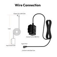 Kit de câblage OBD pour caméra embarquée avec prise en charge CarPlay, connecteur Type-C, câble de 11,5 pieds, entrée DC 12V-24V, sortie 5V-5,35V