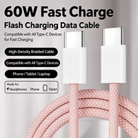 Kabel Data Pengisian Cepat 60W Tipe-C ke Tipe-C Tembaga Murni Konektor USB 3.0 untuk Ponsel