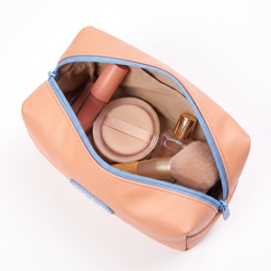 กระเป๋าเครื่องสำอางหนัง PU พิมพ์โลโก้ BSCI สีส้ม สำหรับขายส่ง จัดเก็บเครื่องสำอาง และใช้ในชีวิตประจำวัน - Product Image 6