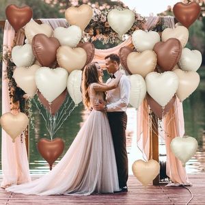 Globos de Corazón de 18 Pulgadas en Color Crema Caramelo, Globos de Papel de Aluminio Vintage con Diseño de Amor para Decoraciones de Fiesta de Cumpleaños y San Valentín - Product Image 4