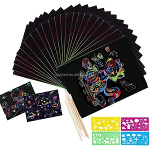 Hot Selling Black Benutzer definierte Regenbogen Magic Coloured Scratch Painting A4 Kunstdruck papier Notizen Set mit Stift für Kinder