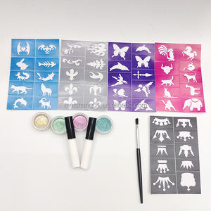 Kit de Tatuajes con Purpurina con Plantillas de Animales y Coronas, Polvo y Pinceles para Decoración de Fiestas Infantiles en la UE y EE. UU. - Product Image 1