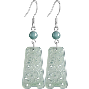 Pendientes de jadeíta natural auténtica de grado A, estilo antiguo con diseño de flor de ciruelo, pendientes de jadeíta de grado hielo en plata S925. - Product Image 5