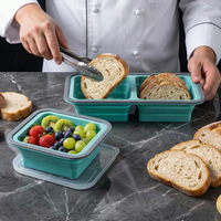 Lebensmittelechte Zusammenklappbare Silikon-Gefrierfach-Einsätze mit Deckel, Unterteilter Mahlzeiten-Vorbereitungsbehälter, Mikrowellen-Lunchbox, Backform
