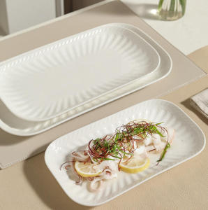 Ensemble d'assiettes rectangulaires en céramique blanches côtelées, plat brillant pour servir des apéritifs et des desserts <span class=keywords><strong>de</strong></span> <span class=keywords><strong>fruits</strong></span> <span class=keywords><strong>de</strong></span> <span class=keywords><strong>mer</strong></span> à la maison ou au restaurant - Product Image 5