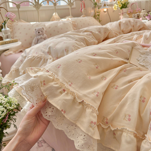 Ensemble quatre pièces en coton double fil de classe A, dentelle coréenne, style frais et délicat - Product Image 2
