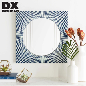 Specchio Rotondo DX Designs con Cornice Quadrata, Mosaico Blu e Bianco Radiante, Specchio Decorativo da Parete per Bagno e Soggiorno - Product Image 5