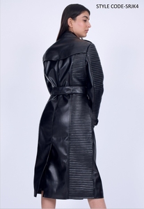 Nouveau Style Spot Explosif Femmes Boutons Manteau En Cuir Long Manteau Mince Mince Grande Taille En Cuir Trench Coat pour Femmes et Dames ensemble - Product Image 4