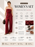 OEM ODM Ensemble de salon élégant pour femmes, haut et pantalon en satin minimaliste, usine de vêtements sur mesure