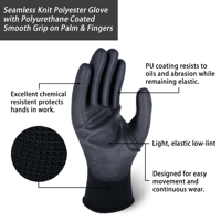 SKYEE Gants de sécurité au travail de protection ESD anti-coupures et antidérapants en fibre de polyester enduite de PU noire à usage général pour l'électronique
