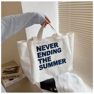 Bolso Tote <span class=keywords><strong>de</strong></span> lona <span class=keywords><strong>de</strong></span> algodón orgánico extra grande al por mayor para mujer bolso <span class=keywords><strong>de</strong></span> compras reutilizable duradero logotipo personalizado pantalla larga y mediana - Product Image 4