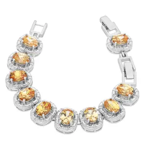 Wholesale Charm Orange Gemstone Zircon bangle Jewelry 925 Sterling Silver Bracelet