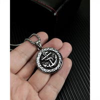 Collier rond en acier inoxydable vintage nautique surf plage vinking ancre pendentif pour hommes