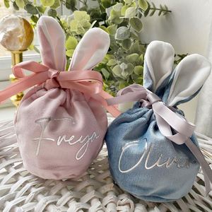 <b>Personalised</b> Bunny Ear <b>Bag</b> with Name, Custom Velvet Easter <b>Gift</b> <b>Bag</b>, Party Favour, Reusable Cute Tote Pouch - Product Image 2