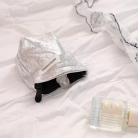 Trousse de Maquillage Portable Scintillante Argentée de Luxe et Trousse de Retouches, Sac de Toilette Transfrontalier